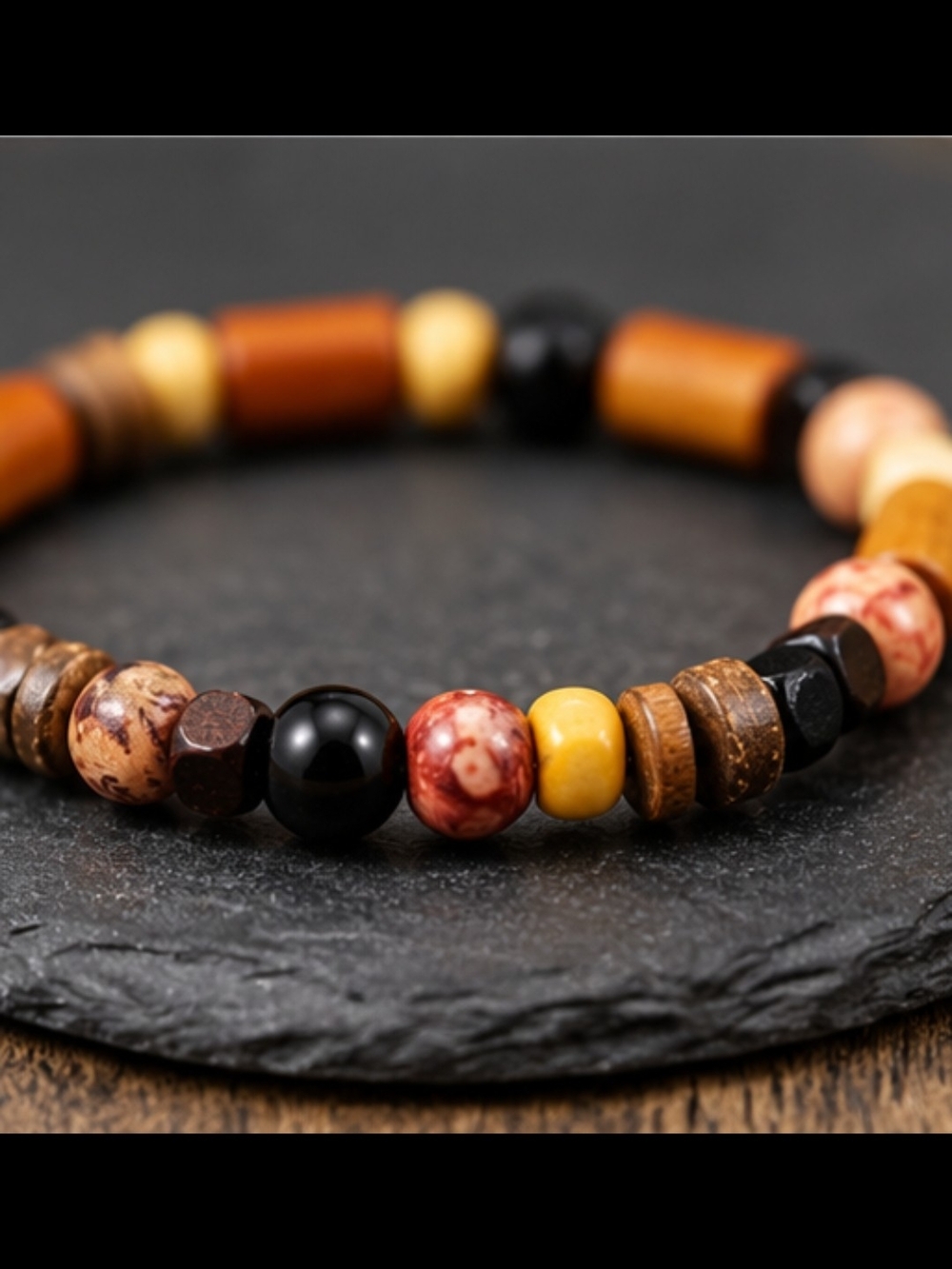 Men's Multicolor Beaded Bracelet - Natural Wood & Stone